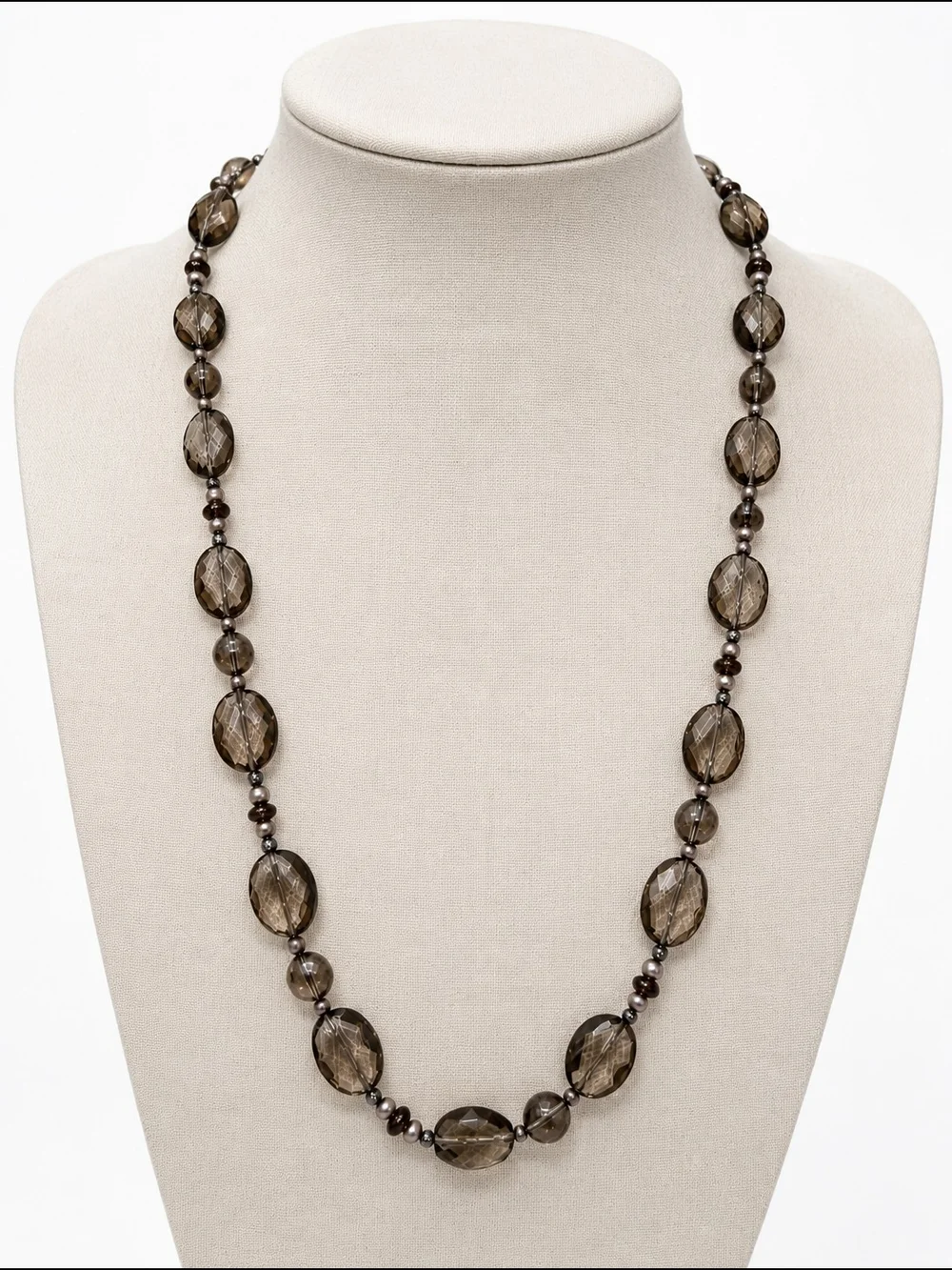 Smoky Bead Long Crystal Necklace - Brown